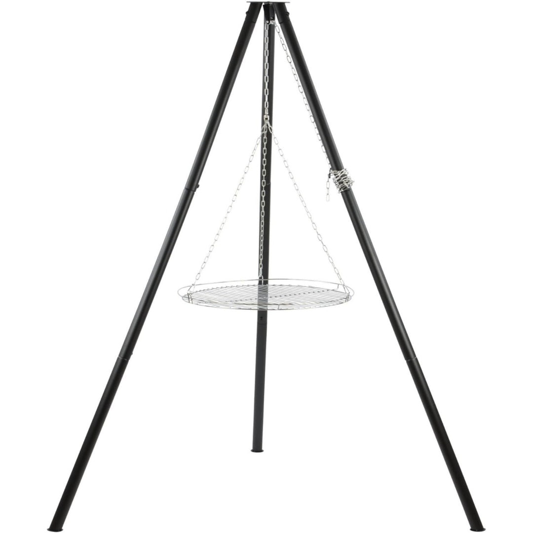 Dreibein Grill mit Grillrost 165 cm Grill fuer Feuerschale Dreibein fuer Schwenkgrill Eisen Dreibeingestell Grillstaender Haengegrill Grillgestell Dreibeingrill mit Kette