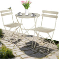 Gartenmoebel Bistro Set aus Gartentisch mit Stuehlen Balkonmoebel Kleiner Balkon Klapptisch mit 2x Gartenstuhl Outdoor Sitzgruppe mit Balkontisch wetterfest fuer Garten Balkon Creme