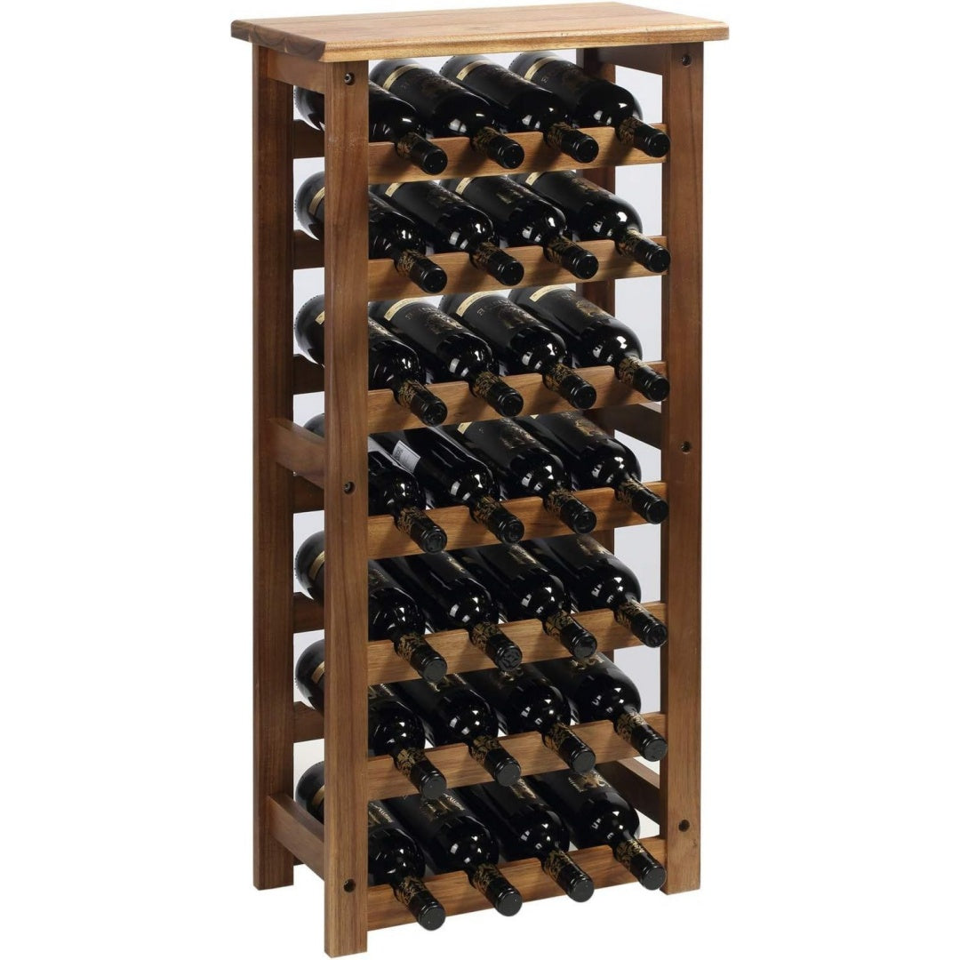 Weinregal Akazienholz fuer 28 Flaschen Stabiles Modulares Flaschenregal Holz Erweiterbar Weinstaender fuer Keller Kueche Gastronomie Bar Platzsparende Weinaufbewahrung Natur