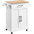 Kuechenwagen auf Rollen Landhausstil 60 x 40 x 88.5 cm Weiss Bewegliche Kuecheninsel Servierwagen mit Schublade und 3 Schraenken Arbeitsplatte aus Holz Kuechentrolley