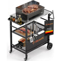 Grilltisch Outdoor Wetterfest Klappbar Grillwagen Servierwagen Tisch fuer Grill Gasgrill Pizzaofen Beistelltisch fuer Balkon Rostresistent Portabel Edelstahl