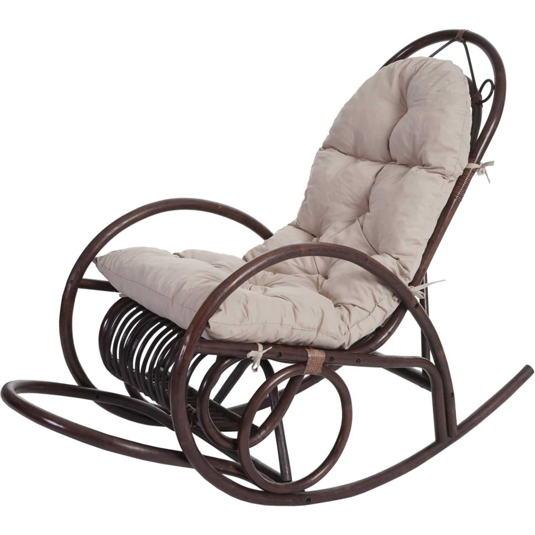 Schaukelstuhl HWC-C40 Auflage Creme Schwingsessel Rattansessel Braun