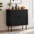 Sideboard Buffet-Aufbewahrungsschrank fuer Wohnzimmer Kuechenschrank mit Tambour Schiebetuer Aufbewahrungseinheit fuer modernes Zuhause Esszimmer Schwarz