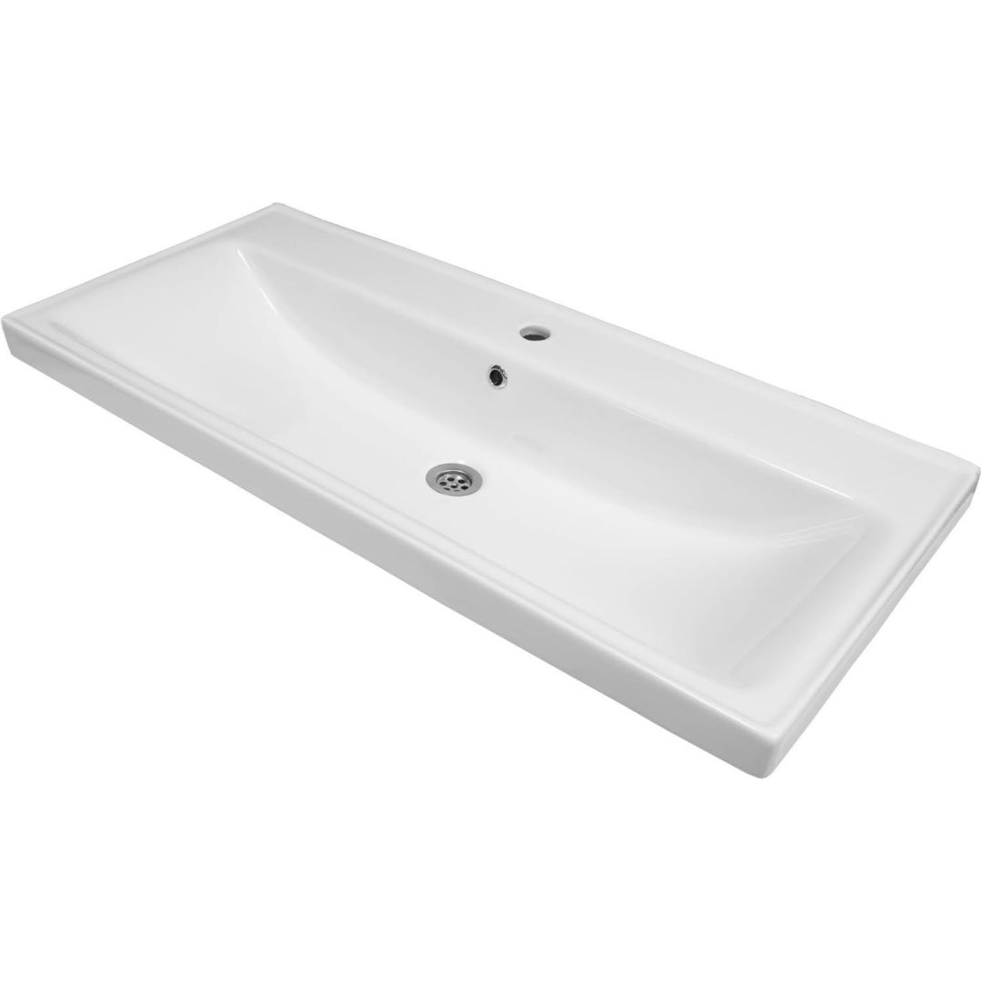 keramik einbauwaschbecken sky 100 cm breit weiss eckige form mit hahnloch ueberlauf 100 x 10 x 45 cm waschbecken gaestewaschbecken handwaschbecken badezimmer toilette