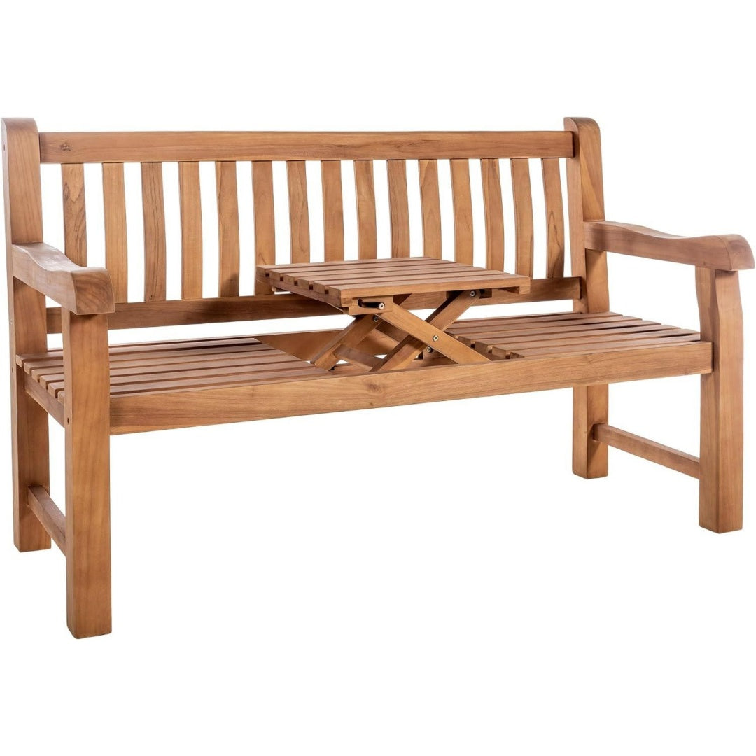 Teakbank Orlando I Wetterfeste Gartenbank Mit Klapp-Tisch Farbe Teak Groesse 150 cm