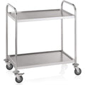 Edelstahl Servierwagen 4 schwenkbare Rollen mit Rammschutz 2 Borde 54cm Abstand 85cm Laenge 54cm Breite 94cm Hoehe
