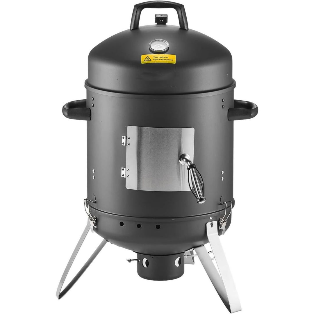 Raeuchertonne 40 cm vertikaler Holzkohlegrill beschichteter Stahlgrill mit 2 Grillrosten Thermometer Lueftungsoeffnungen herausnehmbarer Ascheschale BBQ Raeucherofen fuer Grillpartys