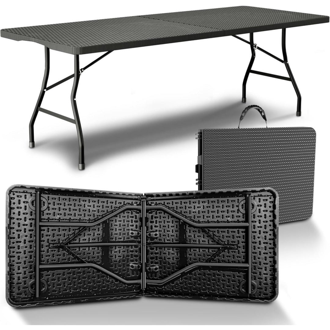 Buffetisch Polyrattan Schwarz Gartentisch Biertisch Klapptisch klappbar faltbar fuer Garten Festivals Camping Outdoor-Events wetterfest stabil platzsparend