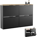 2 x Schuhschrank schmal mit 2 Klappen platzsparender Schuhregal mit 4 Ablagen Schuhkommode fuer Diele Flur Garderobe 60 x 23 x 80.5 cm schwarz