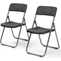 2er-Set Klappstuhl in Rattanoptik bis 200kg 46x53x84cm wasserdicht Stuehle aus Metall Kunststoff Gartenstuhl Klappbar fuer Balkon Garten und Terrasse Schwarz