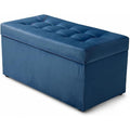 Sitzbank mit Stauraum 45 x 90 cm Blau Samt Sitzbank mit Aufbewahrungsfach belastbar bis 300 kg gepolsterte Bank fuer Flur Schlafzimmer und Wohnzimmer